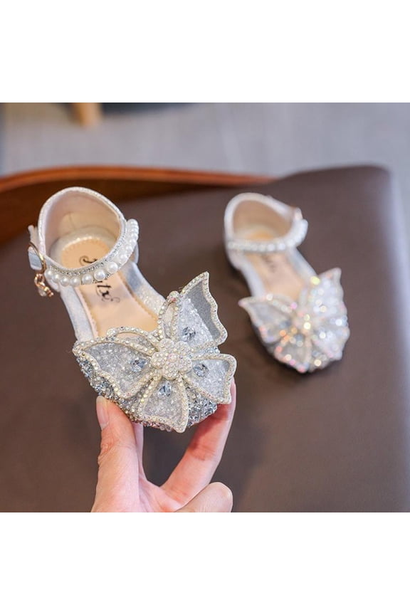 Little Kids Girls Sandals Glitter Rhinestone Dress Sequins Princess Low Heels Party Dance Shoes