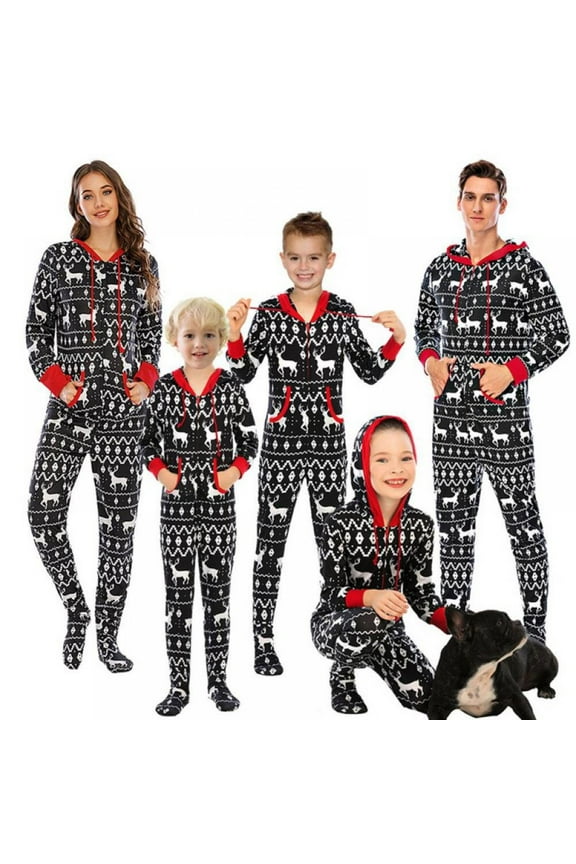 Matching Family Pajamas Sets Christmas PJ's One Piece Snow Printed Hoodie Pajamas