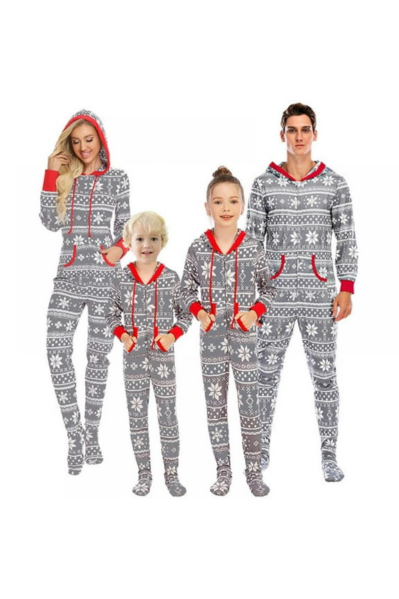Matching Family Pajamas Sets Christmas PJ's One Piece Snow Printed Hoodie Pajamas