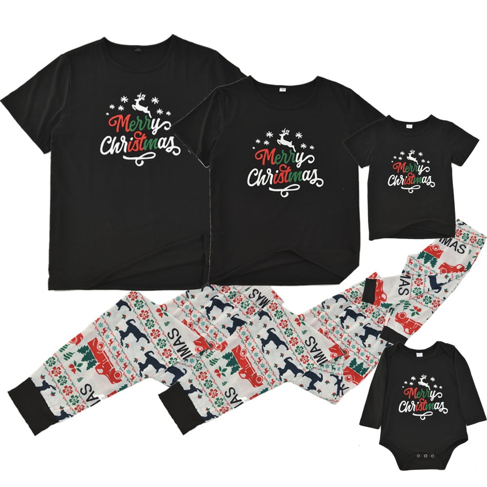 SYNPOS Matching Family Pajamas Sets Christmas PJ's with Short Sleeve ...