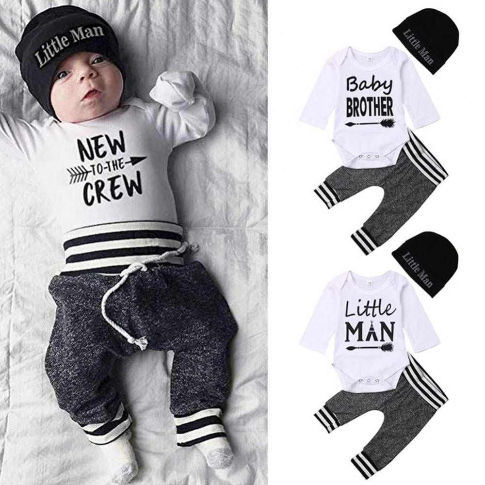 Newborn Infant Baby Boy Cotton Tops Romper Pants Legging Hat