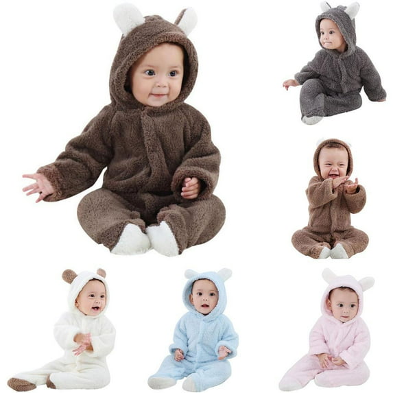 SYNPOS Newborn Baby Jumpsuit Hooded Fleece Rompers Long Sleeve Onesies Outwear Outfits 0-12 Months