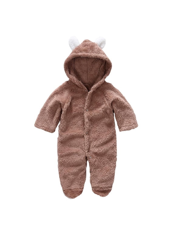 Newborn Baby Jumpsuit Hooded Fleece Rompers Long Sleeve Onesies Outwear Outfits 0-12 Months