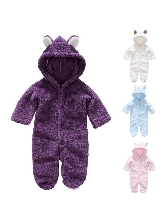 Newborn Baby Jumpsuit Hooded Fleece Rompers Long Sleeve Onesies Outwear Outfits 0-12 Months