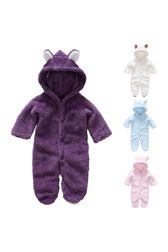 Newborn Baby Jumpsuit Hooded Fleece Rompers Long Sleeve Onesies Outwear Outfits 0-12 Months