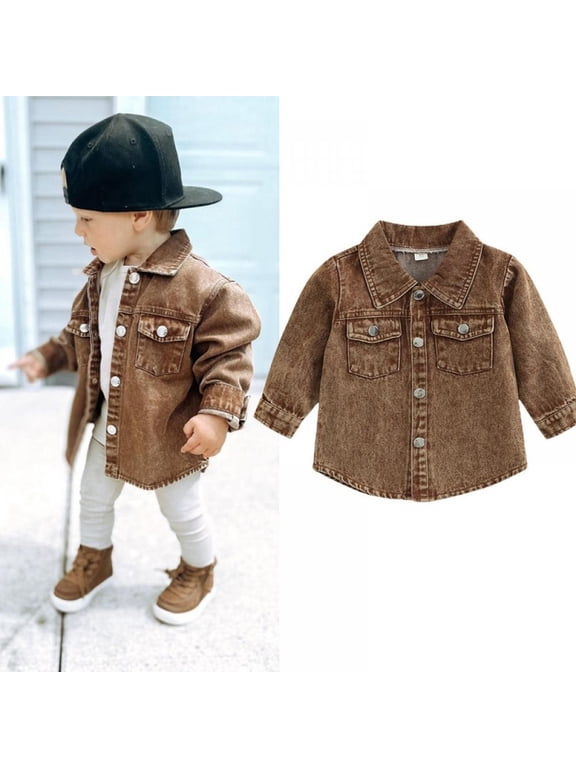Toddler Baby Boy Denim Pocket Button Down Long Sleeve Shirt Jean Jacket Fall Clothes 18 Months- 6 Years