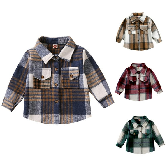 SYNPOS Toddler Baby Boys Girls Plaid Flannel Shirt Jacket Button Down Long Sleeve Shacket Fall Coat Tops 6 Months- 5 Years