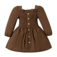 thumbnail image 1 of SYNPOS Toddler Baby Girl Clothes Long Sleeve Pleated Linen Dress Solid Color Fall Winter Casual Outfits 1-5 Years, 1 of 4