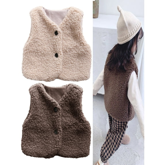 SYNPOS Toddler Baby Girl Winter Vest Sherpa Fleece Sleeveless Waistcoat Kids Cute Soft Jackets Coat 1-6Y
