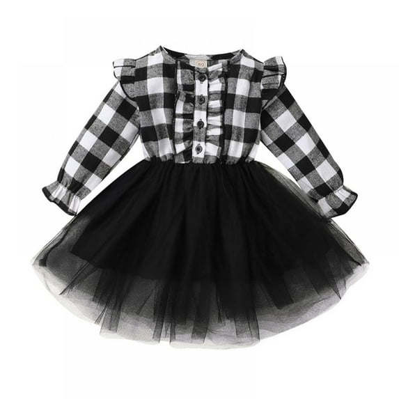 SYNPOS Toddler Baby Girls Christmas Outfit Buffalo Plaid Ruffle Long Sleeve Shirt Tutu Skirt Dress Clothes 2-3 Years