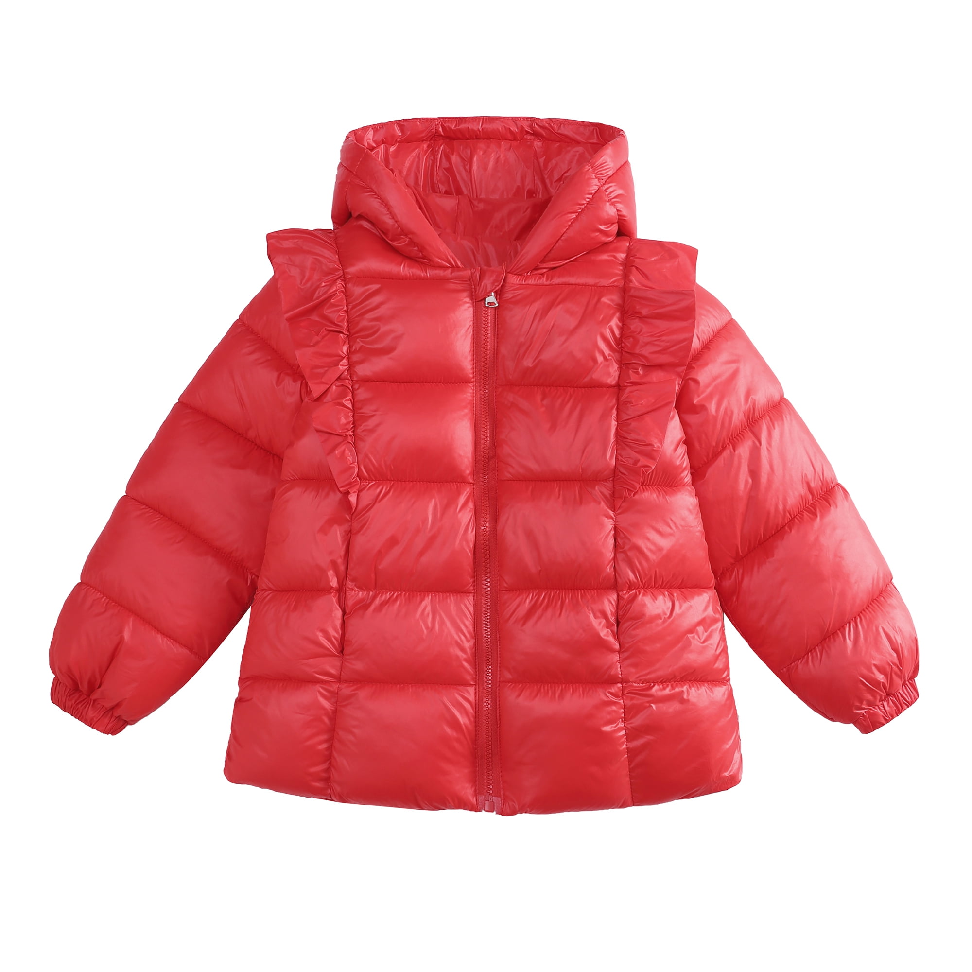 SYNPOS Toddler Kid Little Girl Puffer Hooded Jacket Ruffle Mid