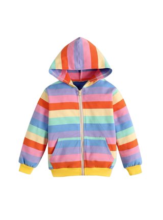 Colorblock Raibow Striped Hooded Sweatshirts For Women – sunifty