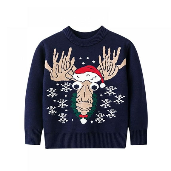 SYNPOS Toddler Kids Baby Girl Sweater, Cute Elk Print Christmas Sweaters Pullover Sweatshirt Top Fall Winter Clothes 2-7 Years
