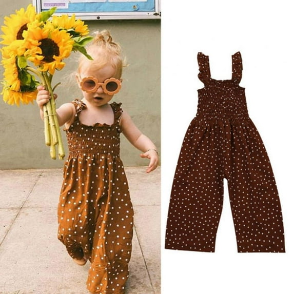 SYNPOS Toddler Kids Baby Girls Strap Ruffle Jumpsuit Sleeveless Overall Suspender Pants 1-6 Years