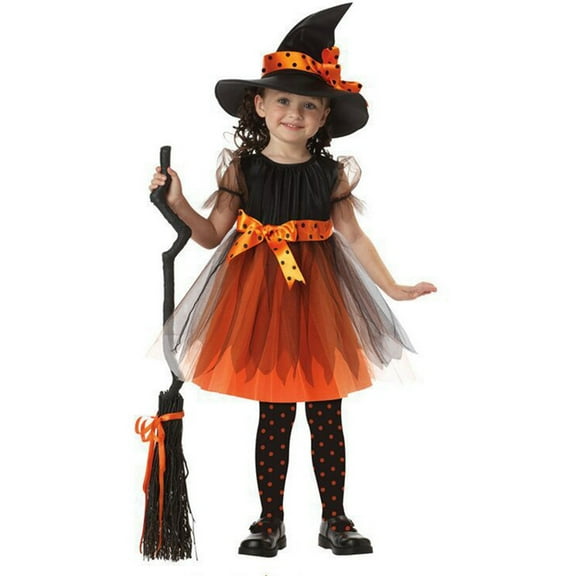 SYNPOS Toddler Little Big Child Girls Fancy Witch Dress+Hat Halloween Clothes