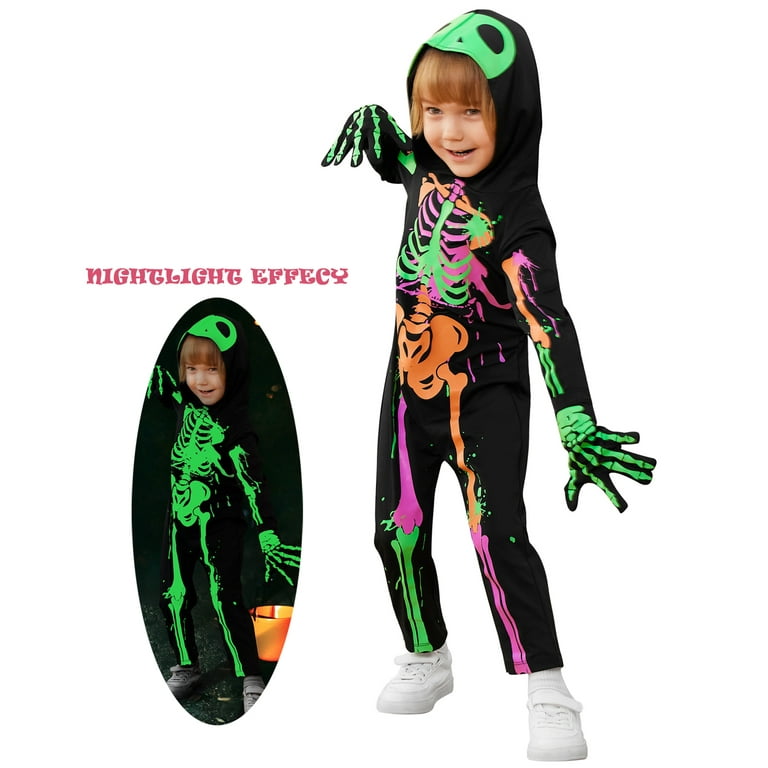 Skeleton Boy Hooded with Colour Bones Childrens Costume Skeleton Boy Hooded with Colour Bones Childrens Costume