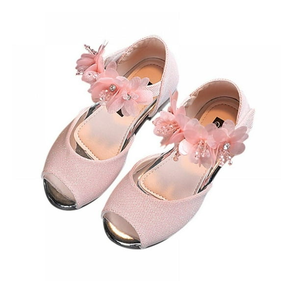 SYNPOS Toddler Little Kid Big Kid Dress Open Toe Flower Rhinestone Sandals For Girls
