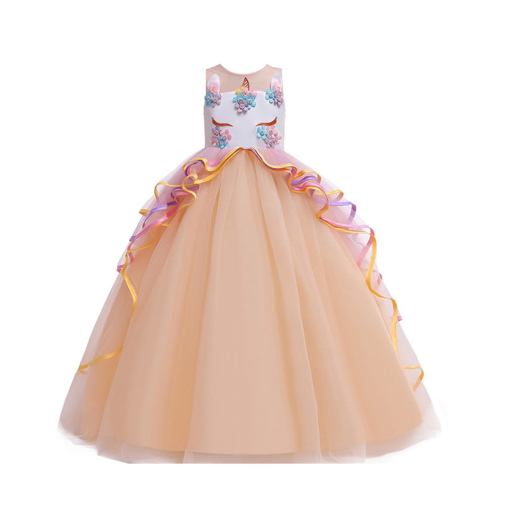 SYNPOS Unicorn Dress for Girls Costume Pageant Princess Party Birthday Long  Maxi Gown Flower Girls Bridesmaid Formal Puffy Tulle Dresses 3-12Y -  Walmart.com