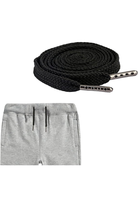1pcs 46 Inch Cotton Drawstring Replacement with Metal Tips, Premium Hoodie String with Easy Threader for Sweatpants, Shorts, Jackets, Hats (Black)