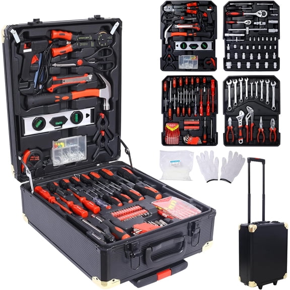 SYNYLIIFE 899pcs Home Repair Tool Kit, Toolbox Storage Case with 4 Drawers, General Household Tool Kit with Rolling Tool Box, Tool Set Kit for Maintenance, Garden, Homeowner, Handyman