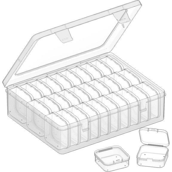SYNYLIIFE Bead Organizer Box, 31 Pcs Clear Plastic Storage Containers with Hinged Lids Mini Boxes for Jewelry Making, Crafts, DIY, Seed, Small Parts