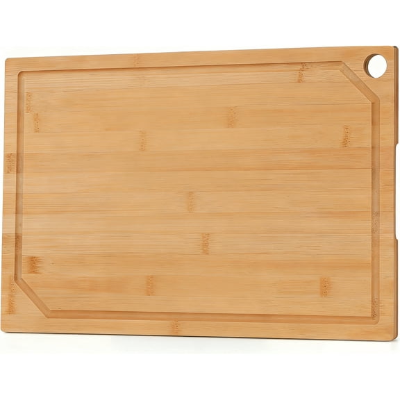 SYNYLIIFE Bamboo Cutting Boards for Kitchen, Wood Cutting Board with Juice Groove and Handle Heavy Duty Chopping board, 16.9" x 12.2"