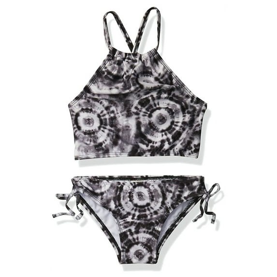 SYPNOS Girls Tie Dye Two Pieces Tankini Swimsuit 7-13Y Child Drawstring High Waist Bikini Swimwear