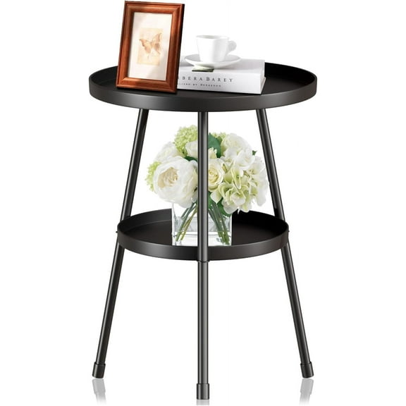 SYQ Small Black Side Table,Modern Round Metal end Table,Simple Circle Accent Table for Outdoor Living Room Bedroom Bathroom Office