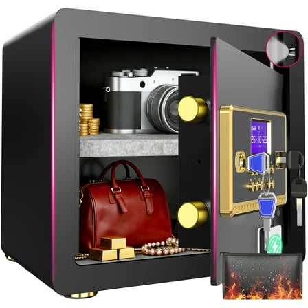 SYSENFO 1.5 Cuft Safe Box, Digital Keypad Home Security Safe With Fireproof Waterproof Bag & Adjustable Shelf