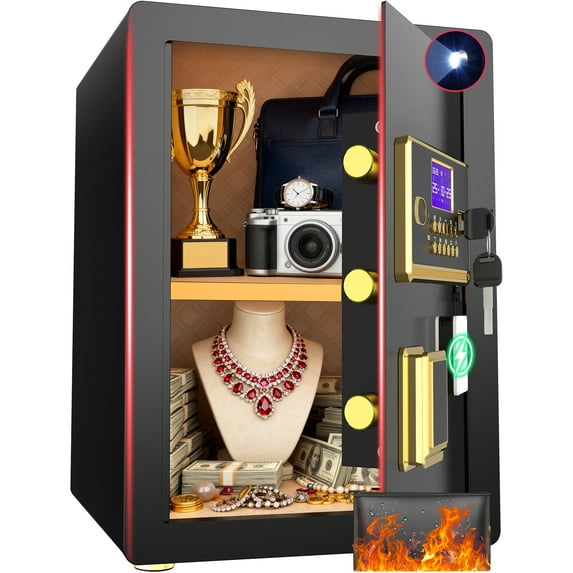 SYSENFO 3.5 Cuft Large Safe Box, Digital Keypad Home Security Safe With Fireproof Bag & Alarm System(Black)