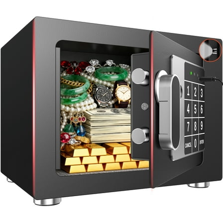 SYSENFO 0.25 Feet Cubic Safe Box, Money Lock Safes with Digital Keypad, USB Cable and Sensor Light, Security Safe for Home Office Hotel (Black)