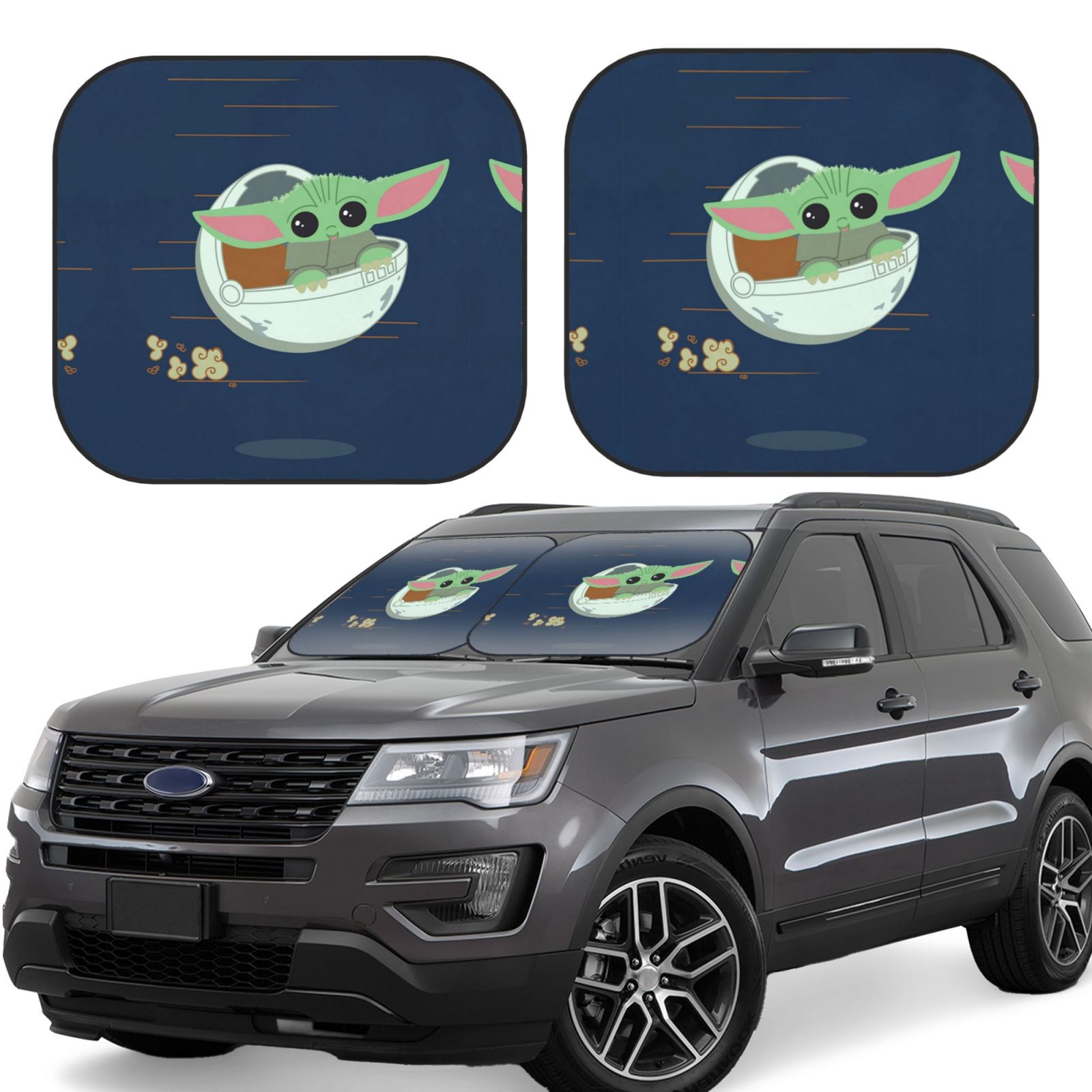 SYSFOURC Baby Yoda Windshield Sun Shade Foldable 2Piece Car Shades For