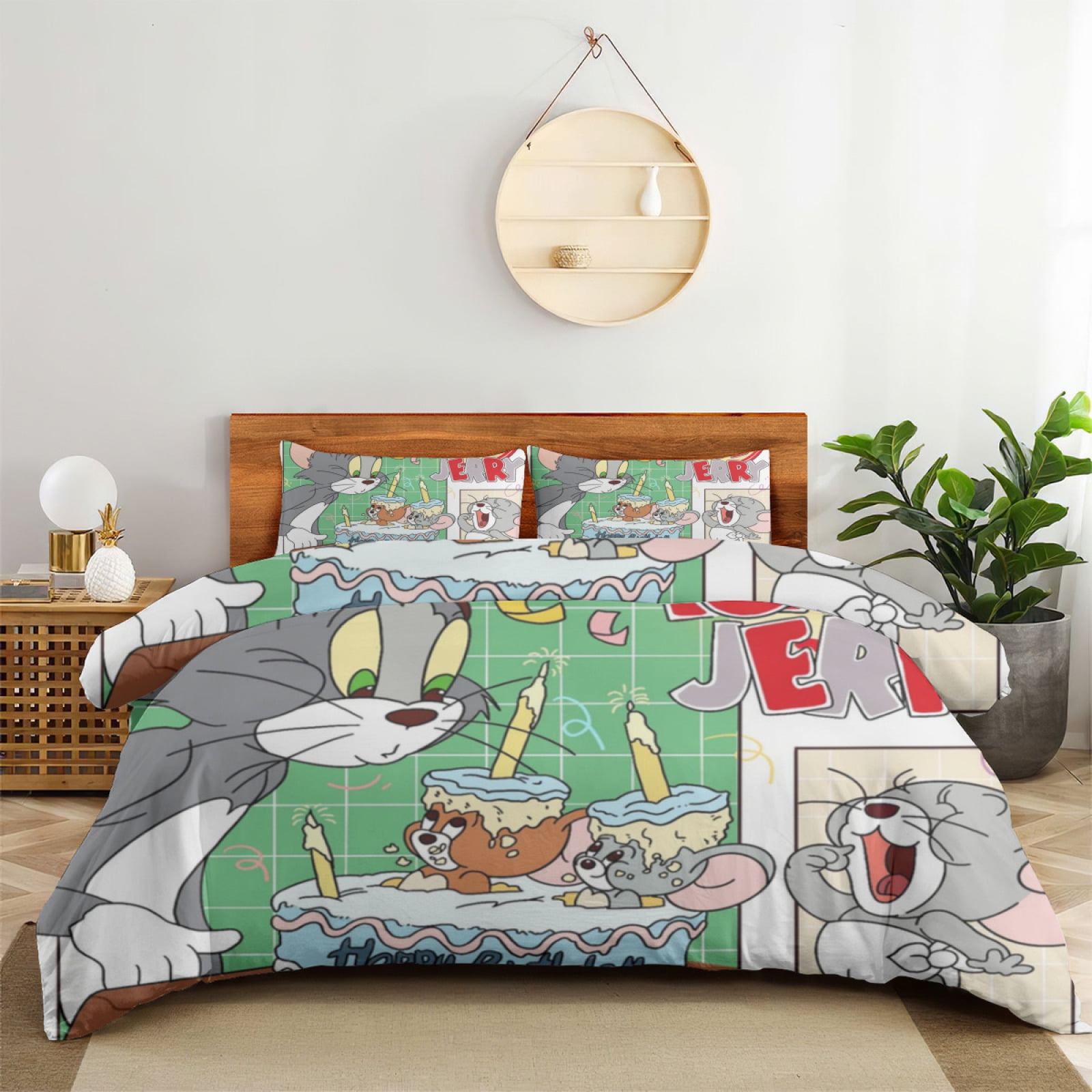 SYSFOURC Comforter Set 3 Pieces,Cute Tom Cat and Jerry Mouse Twin Bedding Comforter Sets,60x80