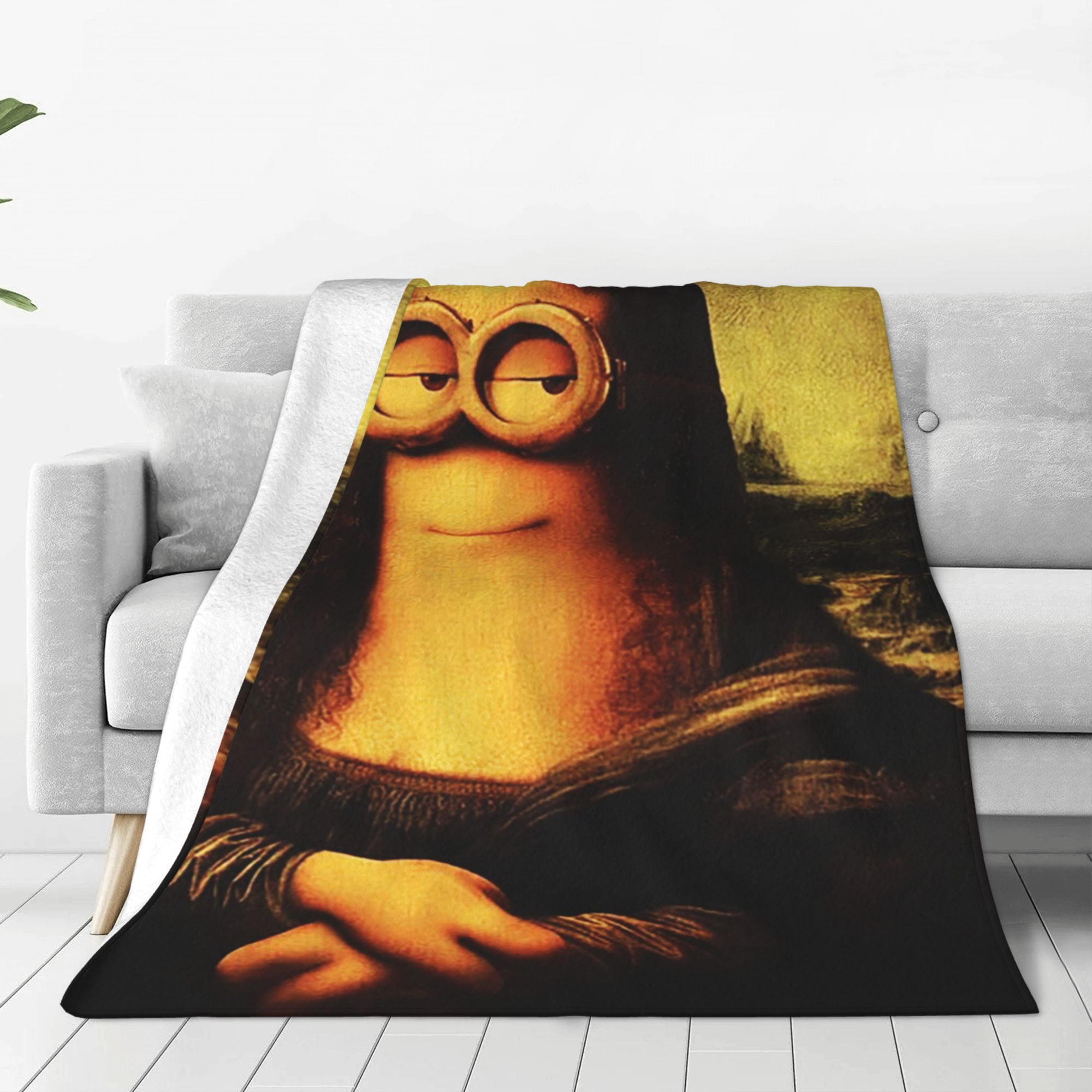 SYSFOURC Funny Meme Mona Lisa Poster Throw Blanket for Bed,Soft Collage  Blanket for Bedroom,Cute Blanket Funny Room Decor Flannel Blankets for Bed  Sofa 80