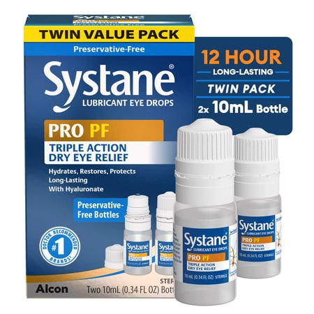 Systane PRO Preservative Free Eye Lubricant Drops for Dry Eyes, Hydrate, Restore & Protect (2 x 10 mL)