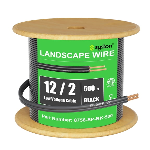 SYSTON 12/2 Low Voltage Landscape Lighting Direct Burial Stranded Wire Cable, 12 Gauge 2 Copper Conductors for Outdoor Spotlight Pathway Lighting and More Low Voltage Applications Use - 500 FT