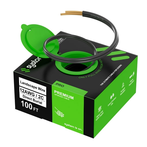 SYSTON 12/2 Low Voltage Landscape Lighting Direct Burial Stranded Wire Cable, 12 Gauge 2 Copper Conductors for Outdoor Spotlight Pathway Lighting and More Low Voltage Applications Use - 100 FT