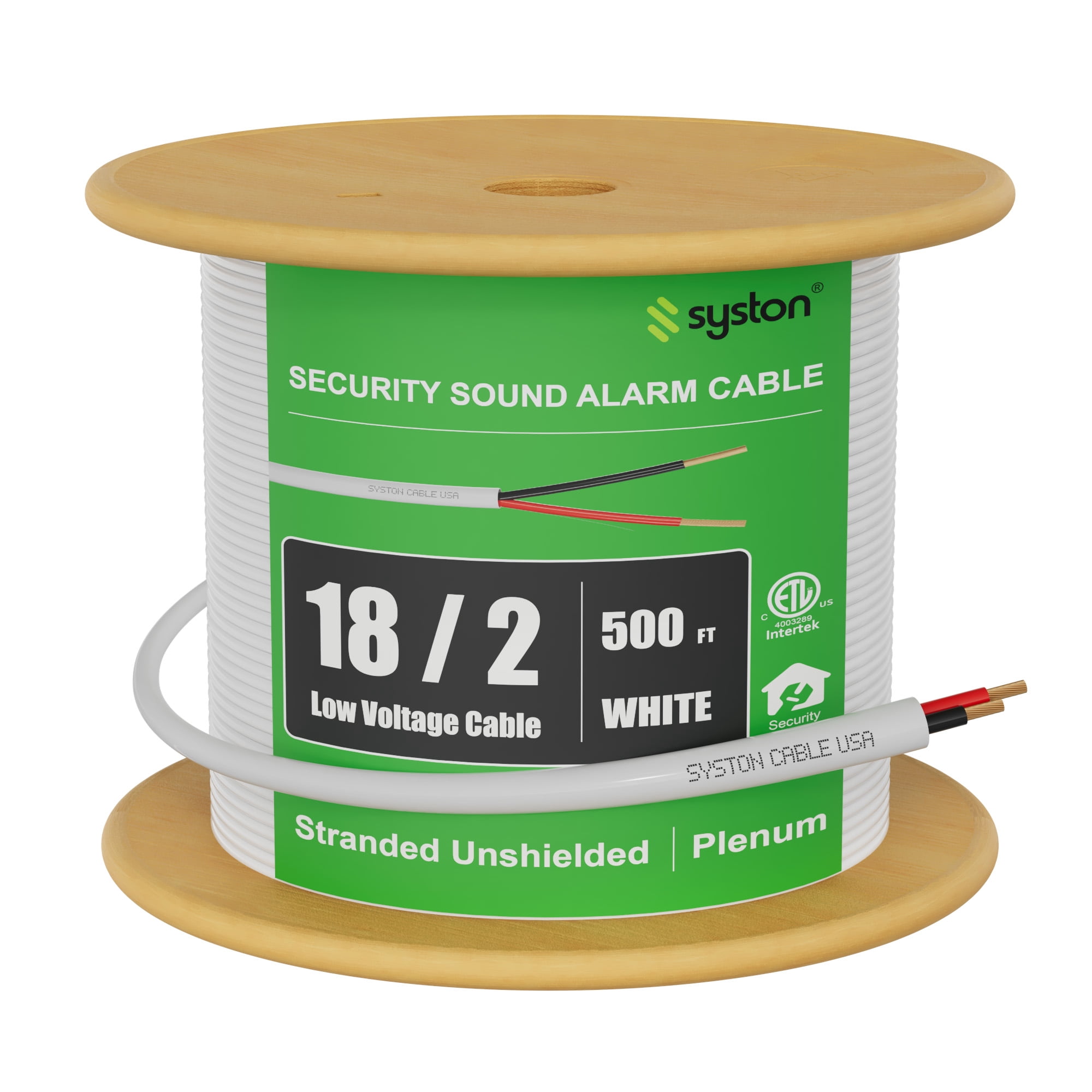 SYSTON 18/2 Fire Security Burglar Station Sound Alarm Control Cable Wire, Plenum-Rated CMP/CL3P Unshielded Copper Stranded UL/ETL,UV Resistant RoHS for Indoor/Outdoor Low Voltage Applications Use