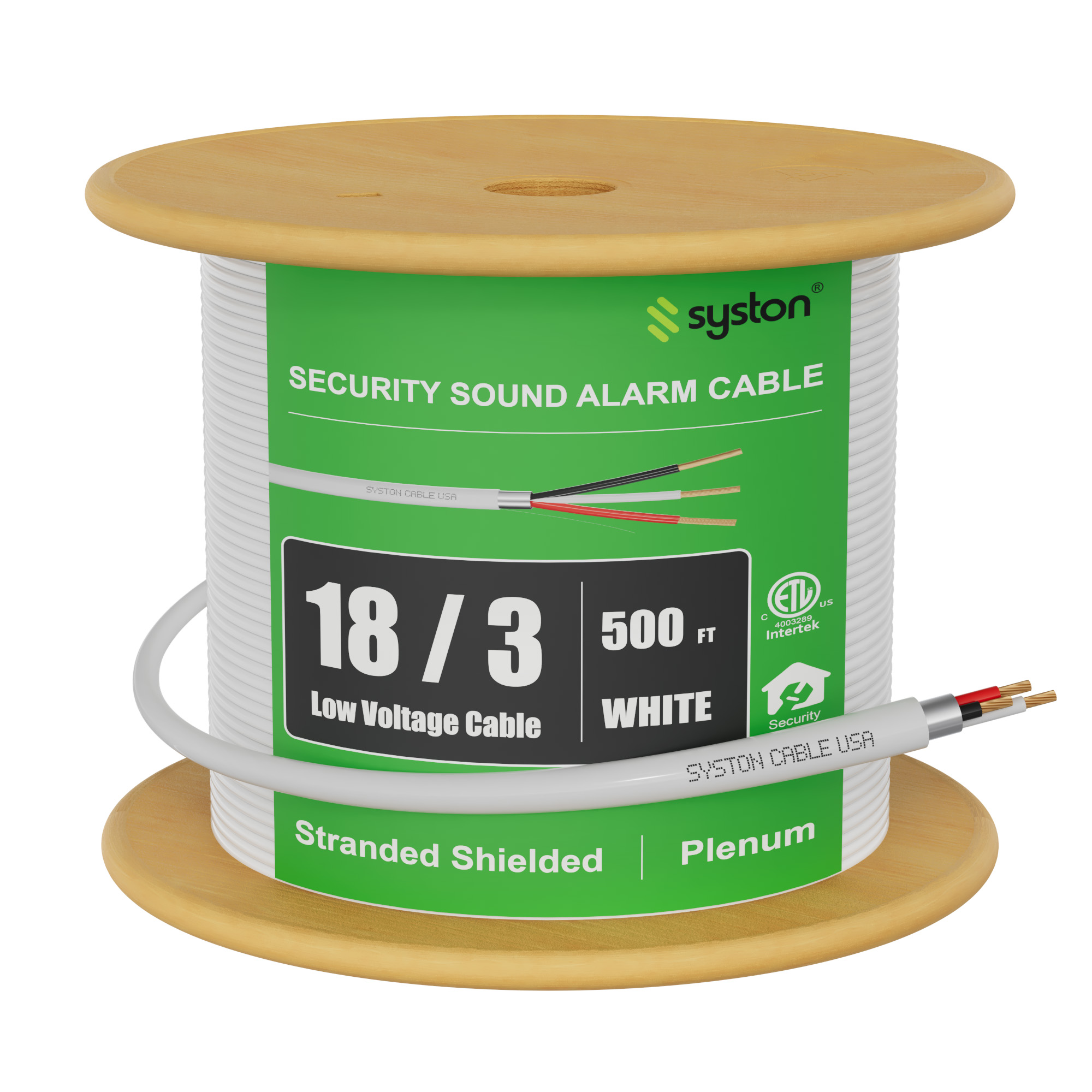 SYSTON 18/3 Fire Security Burglar Station Sound Alarm Control Cable Wire, Plenum-Rated CMP/CL3P Shielded 100% Copper Stranded UL/ETL,UV Resistant RoHS for Indoor/Outdoor Low Voltage Applications Use