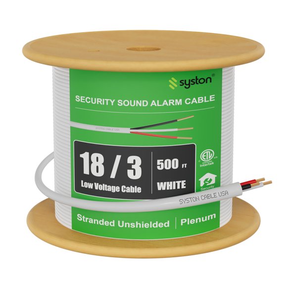 SYSTON 18/3 Fire Security Burglar Station Sound Alarm Control Cable Wire, Plenum-Rated CMP/CL3P Unshielded Copper Stranded UL/ETL,UV Resistant RoHS for Indoor/Outdoor Low Voltage Applications Use
