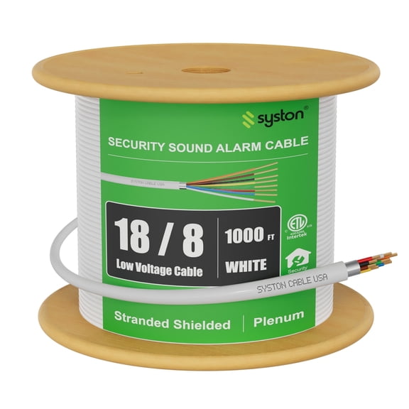 SYSTON 18/8 Fire Security Burglar Station Sound Alarm Control Cable Wire, 18 AWG 8 Conductors Plenum-Rated CMP/CL3P Shielded Copper Stranded, UV Resistant RoHS for Low Voltage Application - 1000 FT