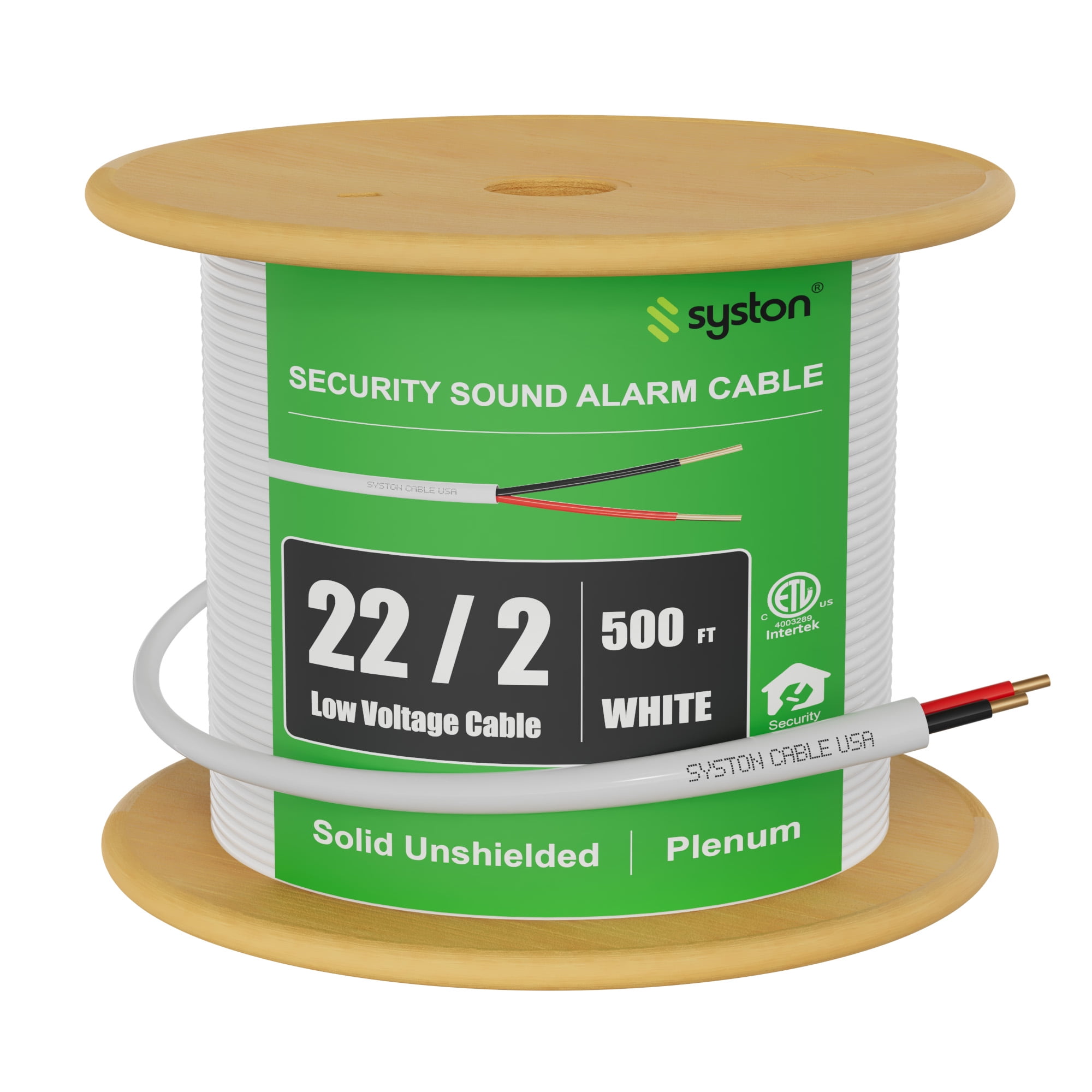 SYSTON 22/2 Fire Security Burglar Station Sound Alarm Control Cable Wire, Plenum-Rated CMP/CL3P Unshielded Solid Copper UL/ETL, UV Resistant for Indoor/Outdoor Low Voltage Application Use - 500 FT