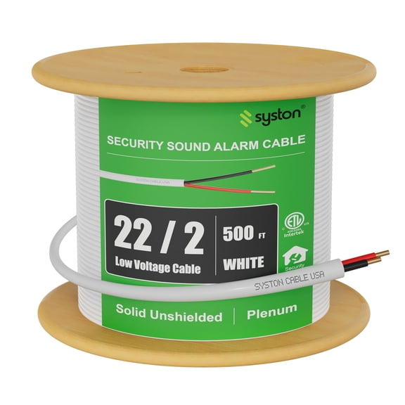 SYSTON 22/2 Fire Security Burglar Station Sound Alarm Control Cable Wire, Plenum-Rated CMP/CL3P Unshielded Solid Copper UL/ETL, UV Resistant for Indoor/Outdoor Low Voltage Application Use - 500 FT
