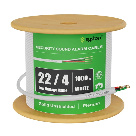 SYSTON 22/4 Fire Security Burglar Station Sound Alarm Control Cable Wire, Plenum-Rated CMP/CL3P Unshielded Solid Copper UL/ETL, UV Resistant for Indoor/Outdoor Low Voltage Application Use - 1000 FT
