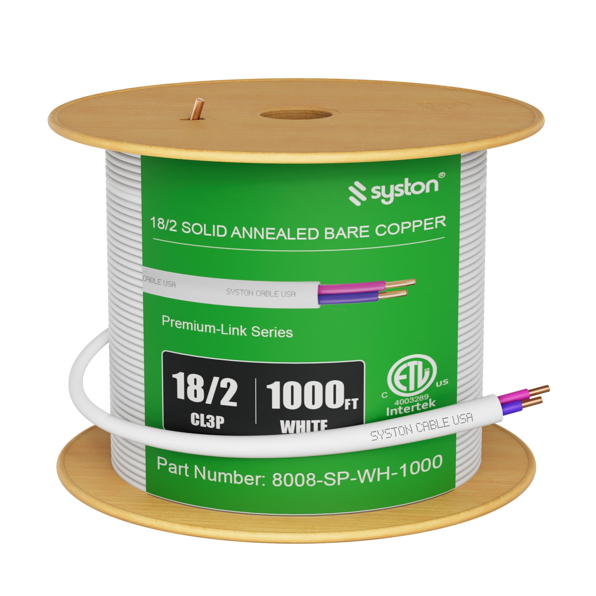 SYSTON CABLE TECH 18/2 LED Lighting Dimmer Dimming Luminaire Control Wire Cable, 18 AWG 2 Conductors Solid Bare Copper Unshielded Plenum Rated CMP CL3P FT6, for Ballast Wiring and Connection - 1000FT