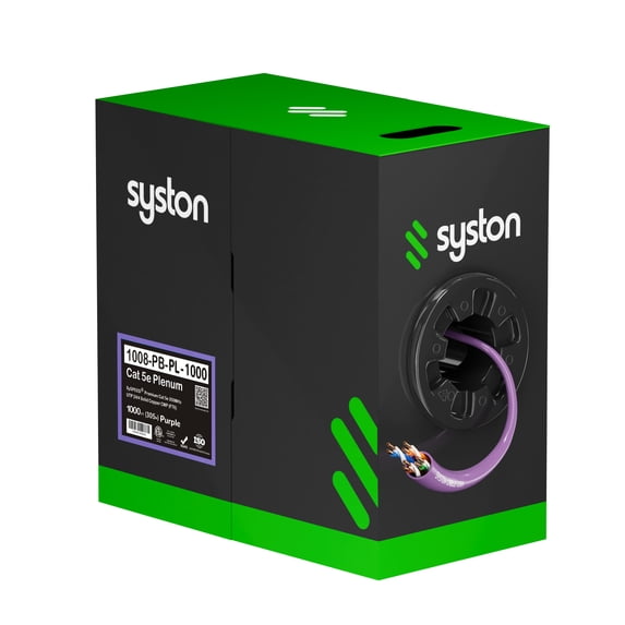 SYSTON CABLE TECHNOLOGY Cat 5E Ethernet Network Cable - 1000 FT, 350MHz 24AWG Solid Bare Copper Wire Outdoor/Indoor, Bulk No Ends 10 Ft to 1000 Ft Available, Heat Resistant Plenum Rated - CMP Purple