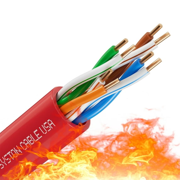 SYSTON CABLE TECHNOLOGY Cat 5E Ethernet Network Cable - 150 FT, 350MHz 24AWG Solid Bare Copper Wire Outdoor/Indoor, Bulk No Ends 10 Ft to 1000 Ft Available, Heat Resistant Plenum Rated - CMP Red