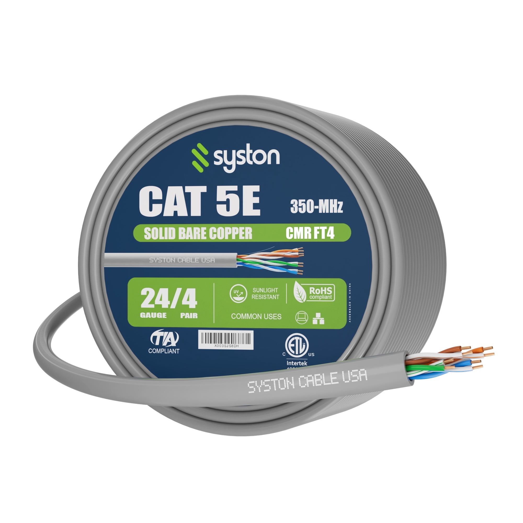 Cavo Ethernet Syston Cat 5e 100 Piedi – 350 MHz UTP In Rame Massiccio – CMR Bulk