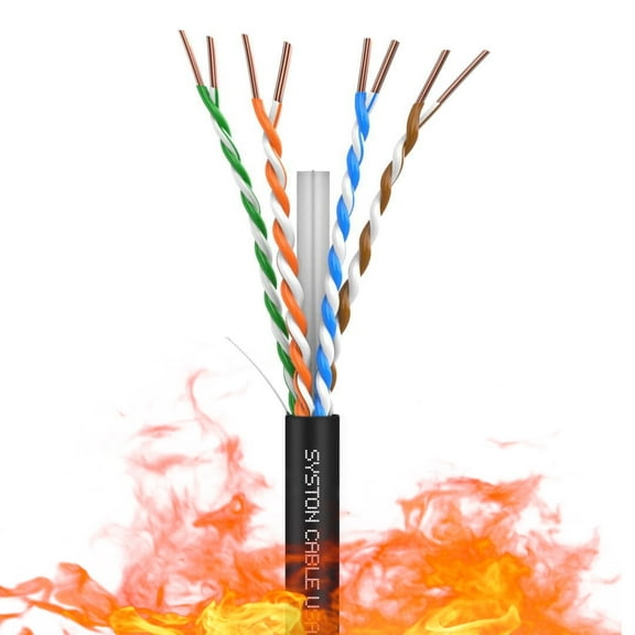 SYSTON CABLE TECHNOLOGY Cat 6A+ Bulk Raw Ethernet Cable Black Bulk 700 MHz 20 ft 23 AWG 4pr Unshielded Twisted Pair UTP Solid Bare Copper Riser CMP Heat UV Resistant Indoor Outdoor Cut to Order