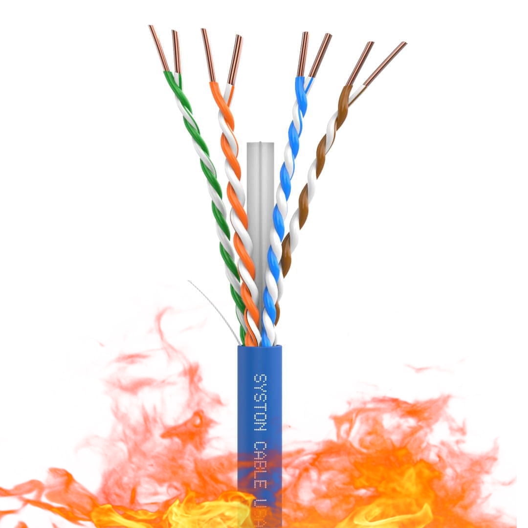 SYSTON CABLE TECHNOLOGY Cat 6A+ Bulk Raw Ethernet Cable Blue Bulk 700 MHz 500 ft 23 AWG 4pr Unshielded Twisted Pair UTP Solid Bare Copper Riser CMP Heat UV Resistant Indoor Outdoor Cut to Order